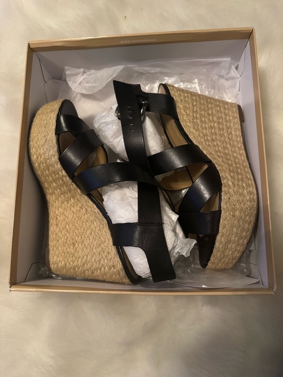 Michael Kors Black Leather Crisscross Wedge Sandals - Picture 4 of 8